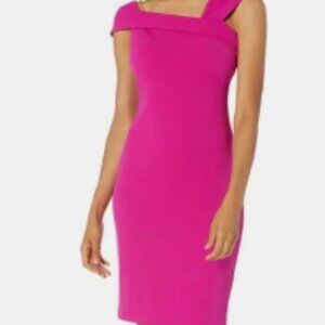 Vince Camuto Pink Asymmetrical Neckline Bodycon Dress Size 2